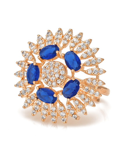 Aadita Royal Blue Sunburst Crystal Ring