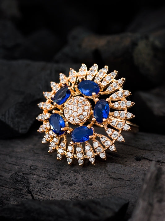 Aadita Royal Blue Sunburst Crystal Ring