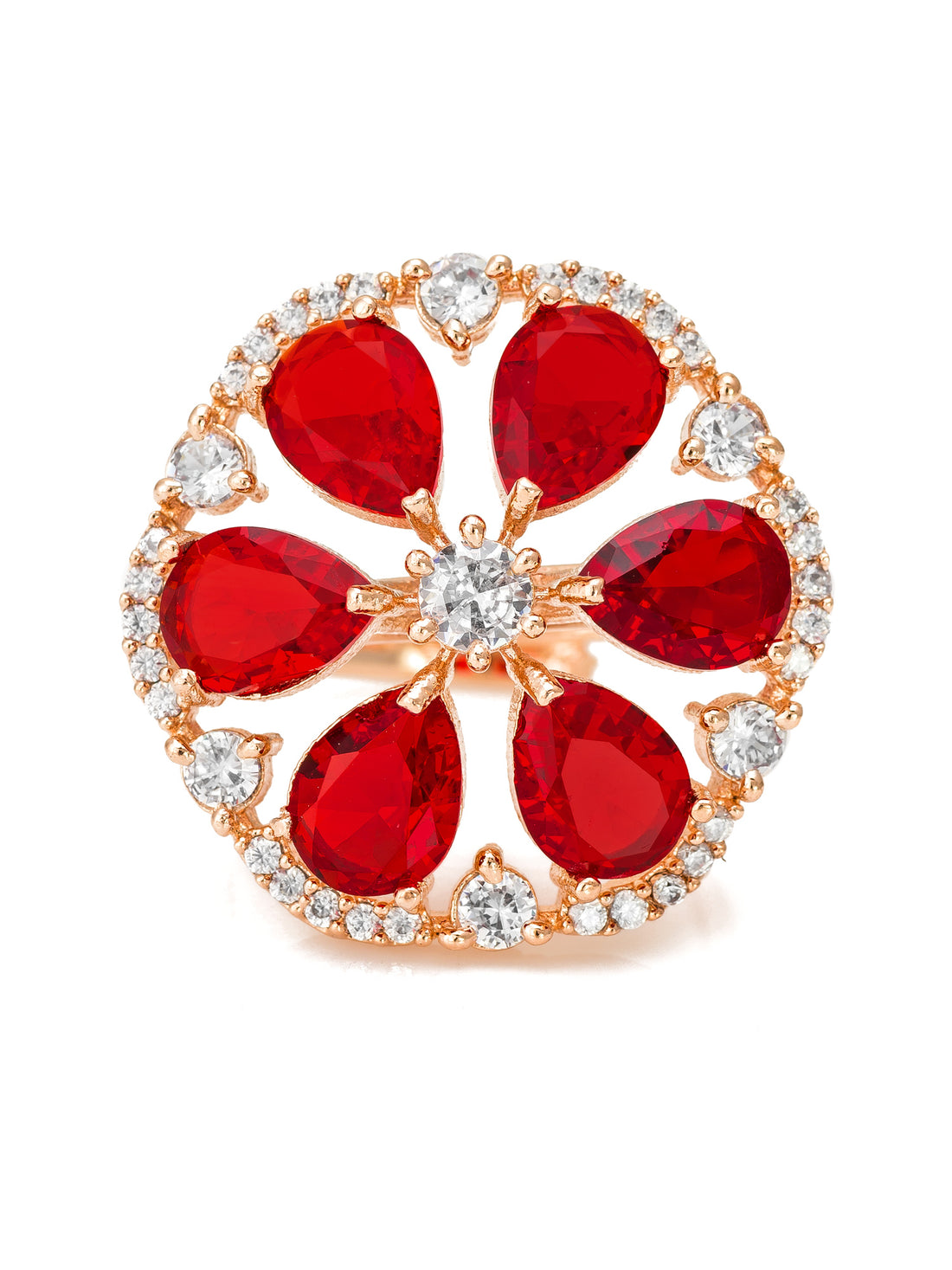 Aadita Ruby Red Floral Halo Adjustable Ring
