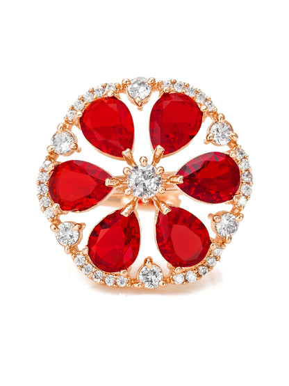 Aadita Ruby Red Floral Halo Adjustable Ring