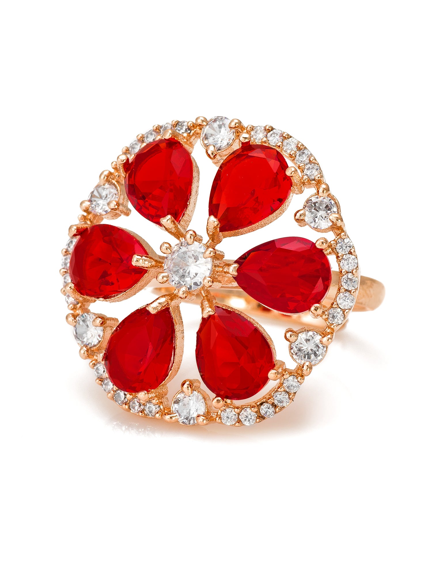 Aadita Ruby Red Floral Halo Adjustable Ring