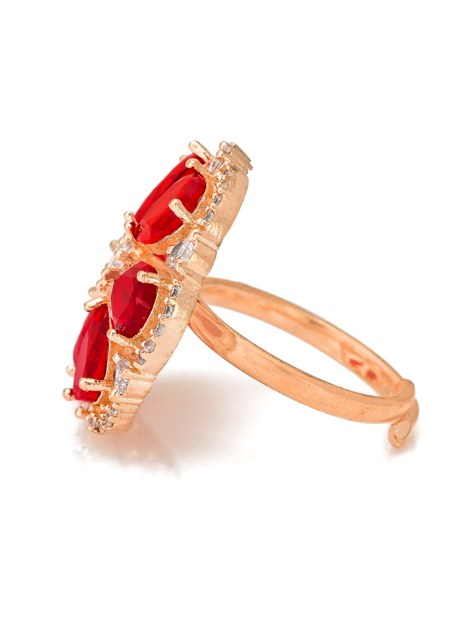 Aadita Ruby Red Floral Halo Adjustable Ring