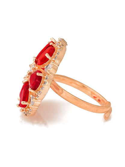 Aadita Ruby Red Floral Halo Adjustable Ring