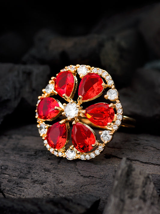 Aadita Ruby Red Floral Halo Adjustable Ring