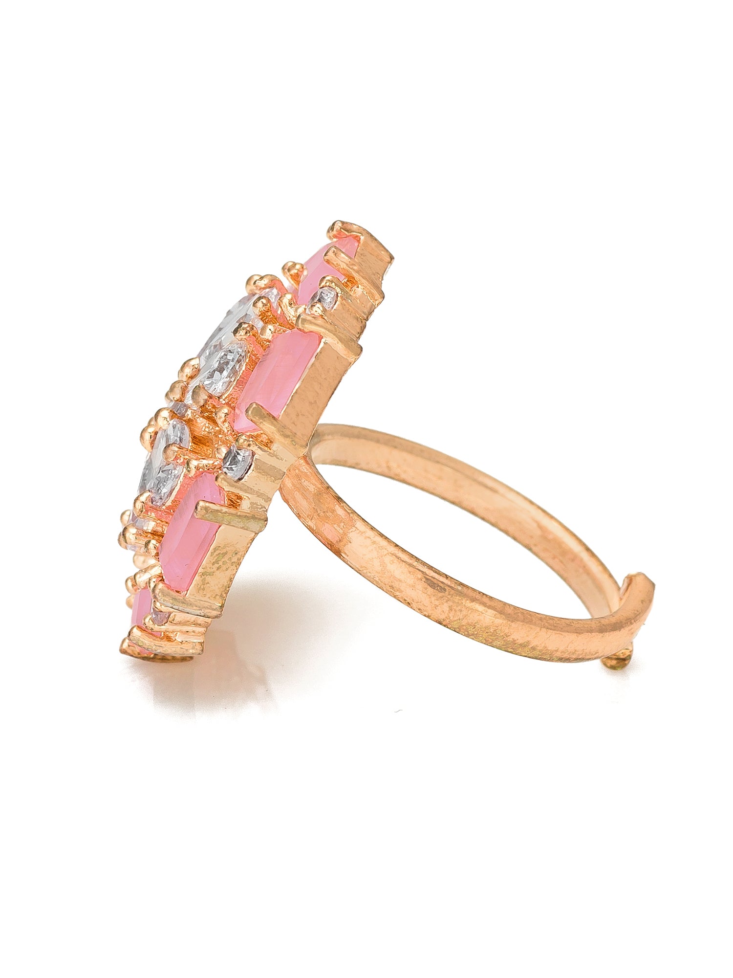 Aadita Rose Gold Pink Baguette Floral Cocktail Ring