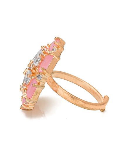 Aadita Rose Gold Pink Baguette Floral Cocktail Ring
