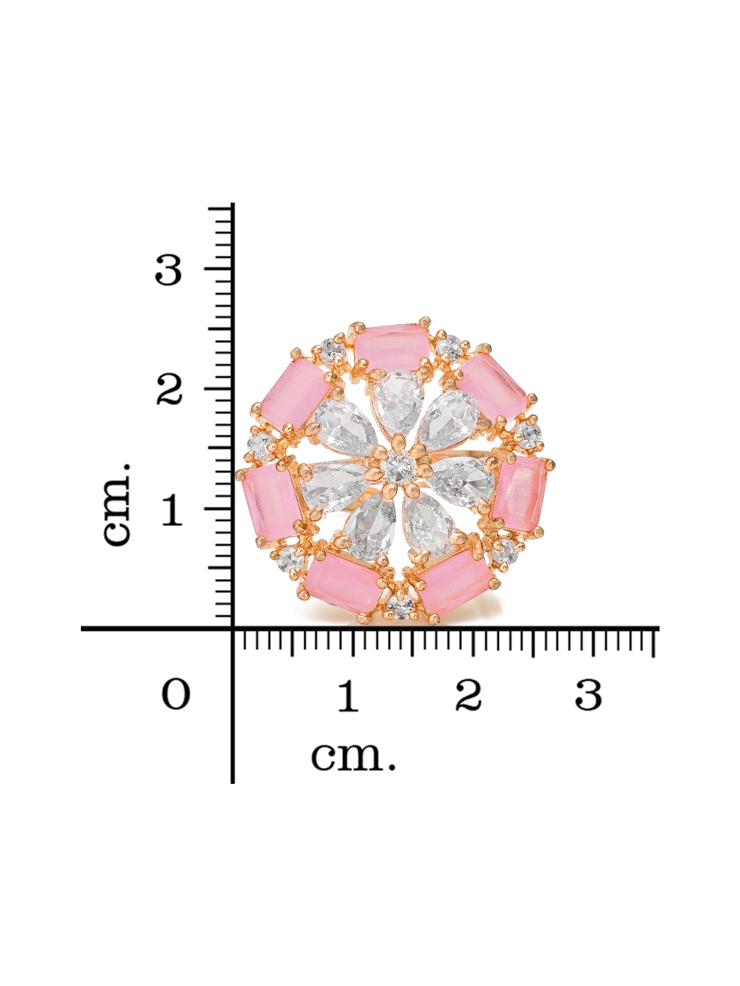 Aadita Rose Gold Pink Baguette Floral Cocktail Ring