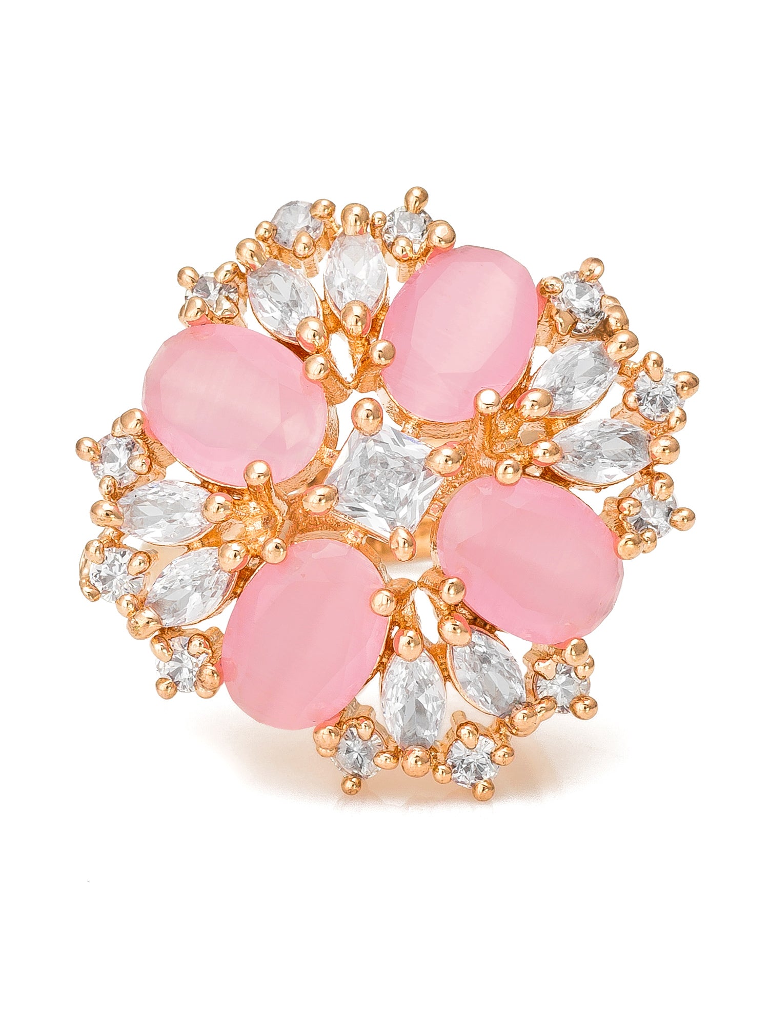 Aadita Pastel Pink Oval Cluster Statement Ring