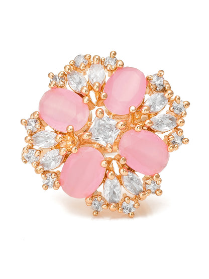 Aadita Pastel Pink Oval Cluster Statement Ring