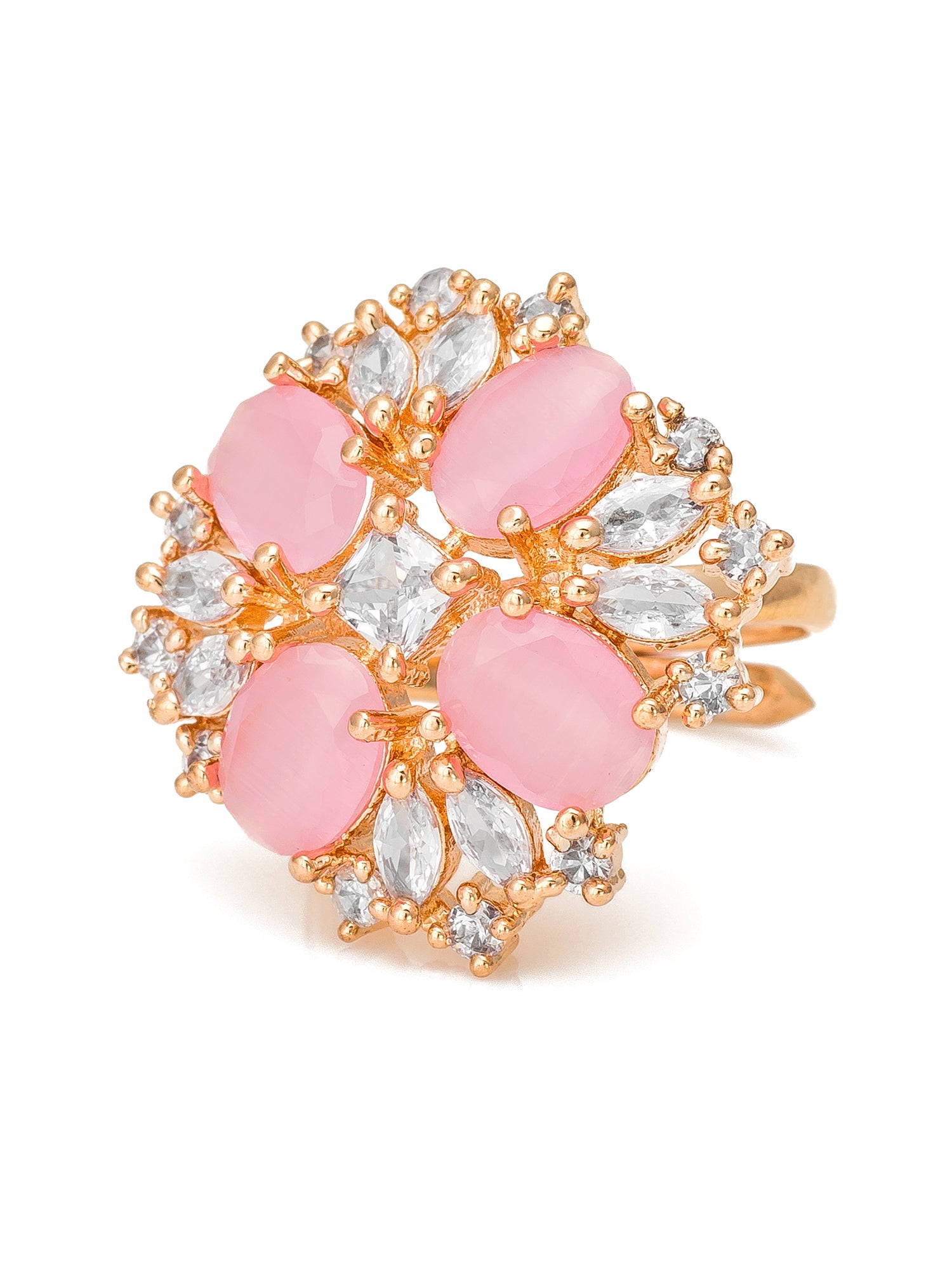 Aadita Pastel Pink Oval Cluster Statement Ring