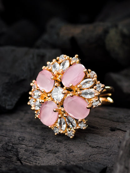 Aadita Pastel Pink Oval Cluster Statement Ring