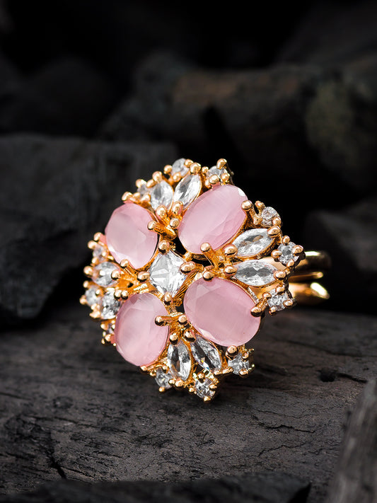 Aadita Pastel Pink Oval Cluster Statement Ring
