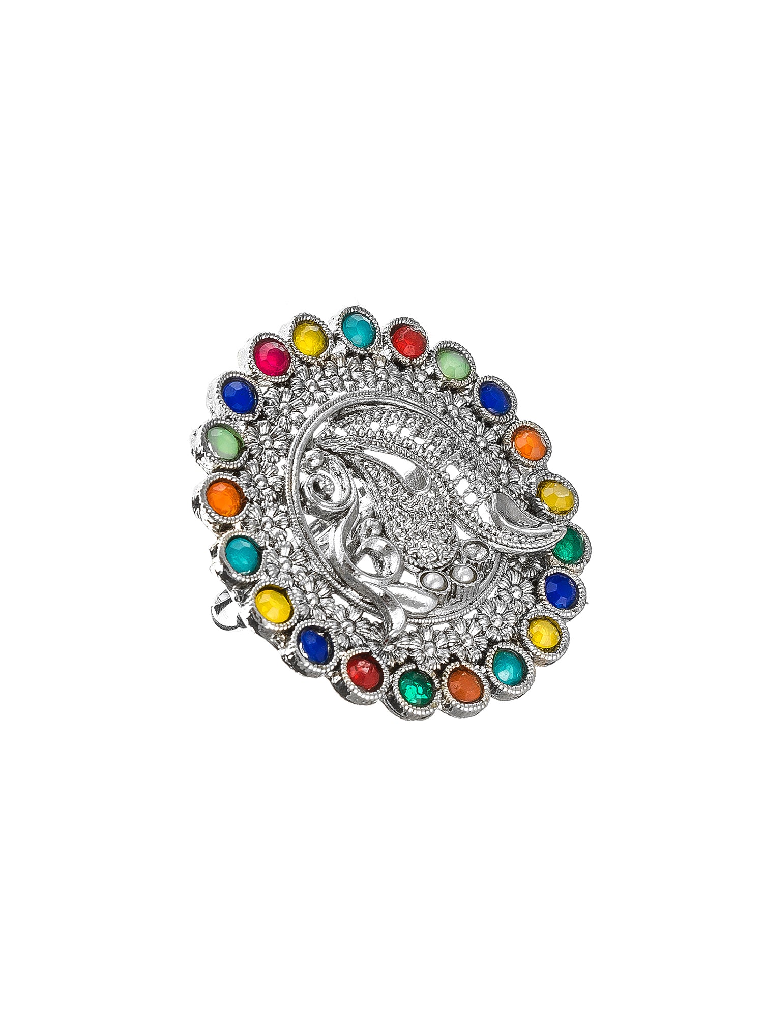 Aadita Multi-Color Stone Studded Peacock Statement Ring