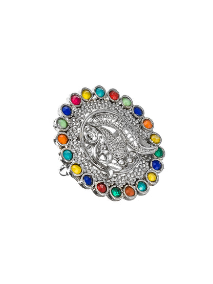 Aadita Multi-Color Stone Studded Peacock Statement Ring