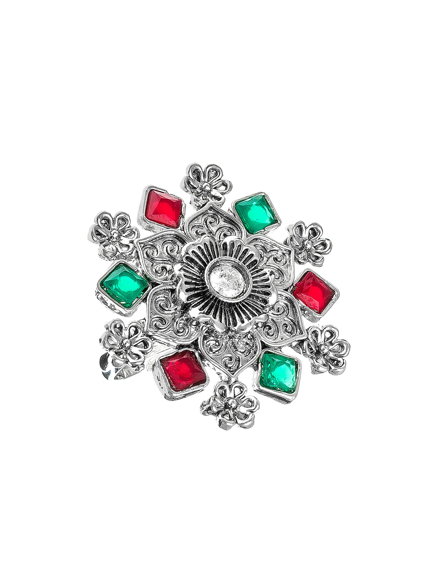 Aadita Geometric Snowflake Ring with Square Cut Stones