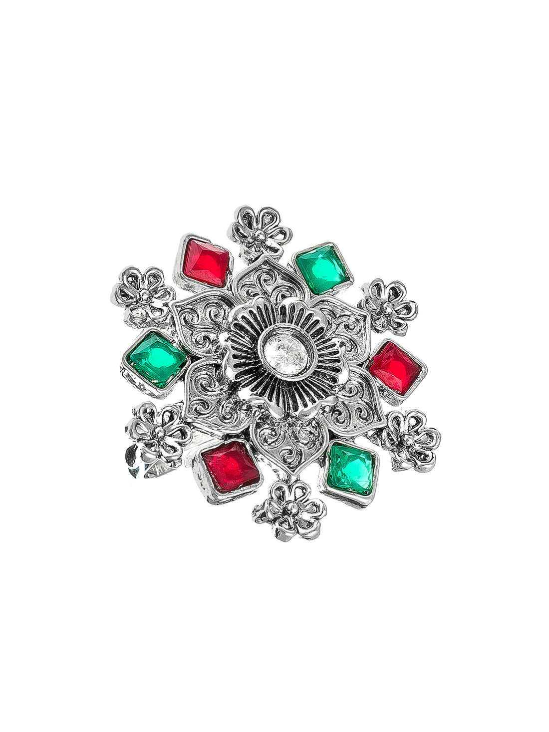 Aadita Geometric Snowflake Ring with Square Cut Stones
