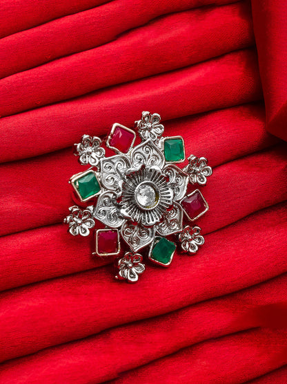 Aadita Geometric Snowflake Ring with Square Cut Stones