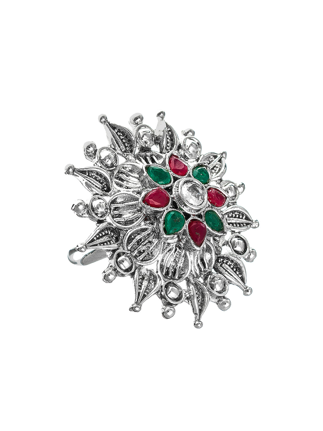 Aadita Sunburst Oxidized Ring with Teardrop Accents