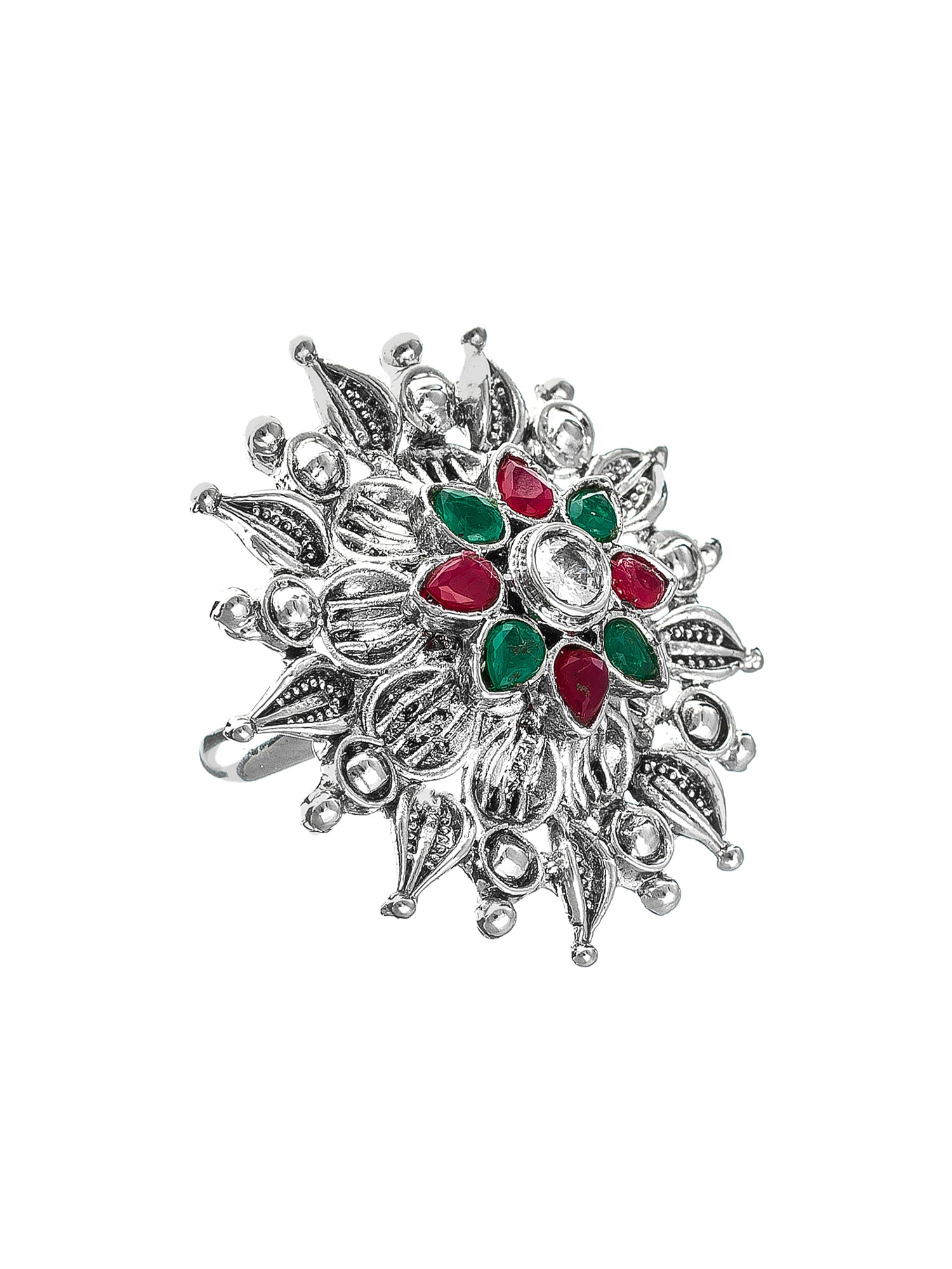 Aadita Sunburst Oxidized Ring with Teardrop Accents