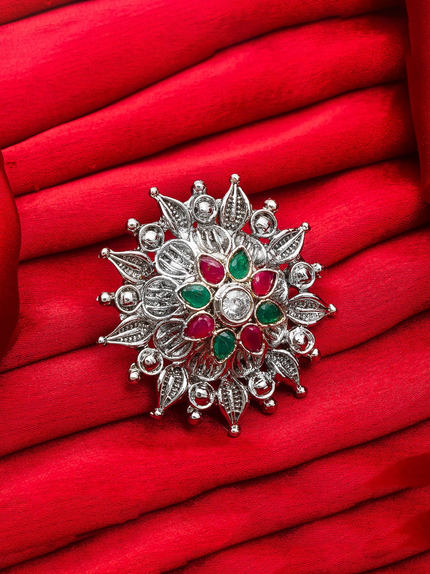 Aadita Sunburst Oxidized Ring with Teardrop Accents