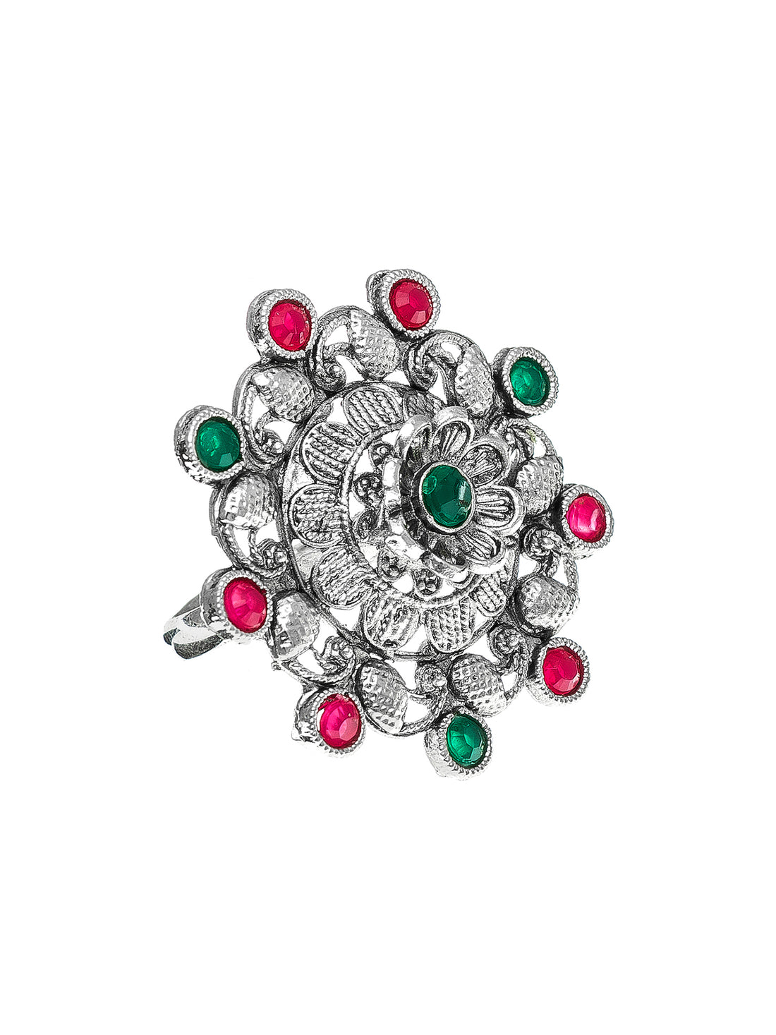 Aadita Oxidized Classic Round Floral Stud Ring
