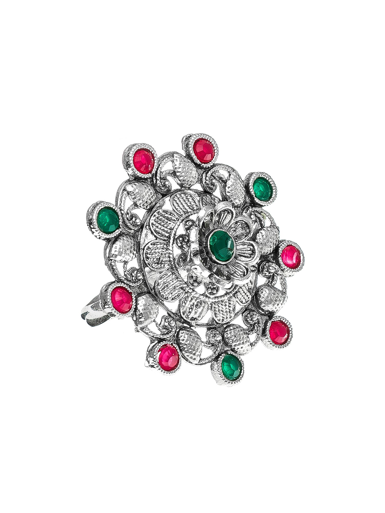 Aadita Oxidized Classic Round Floral Stud Ring