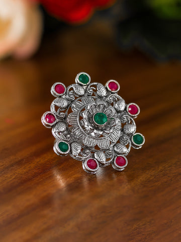 Aadita Oxidized Classic Round Floral Stud Ring