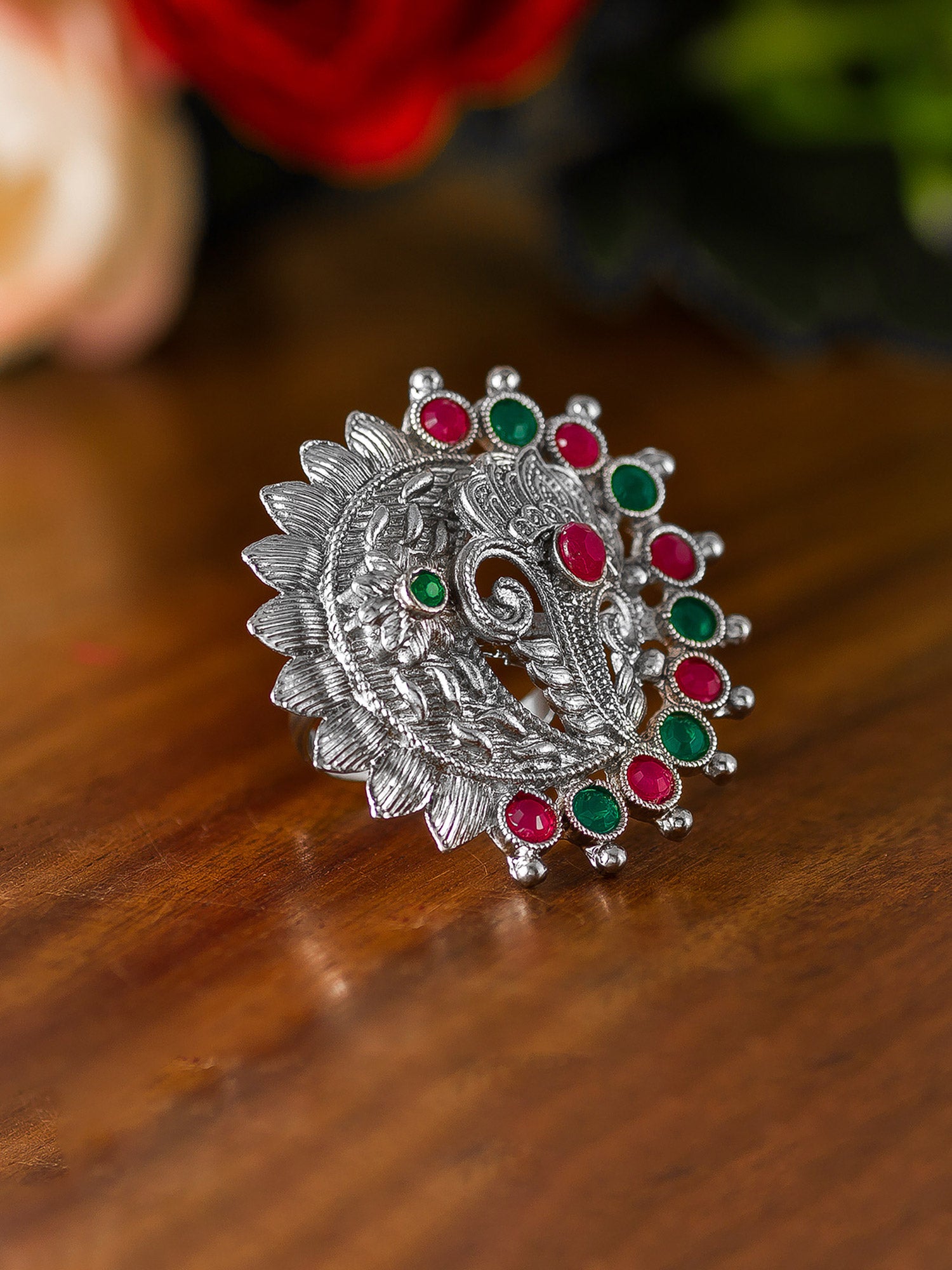 Aadita Paisley Motif Oxidized Statement Ring