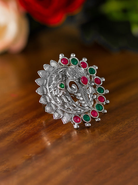 Aadita Paisley Motif Oxidized Statement Ring
