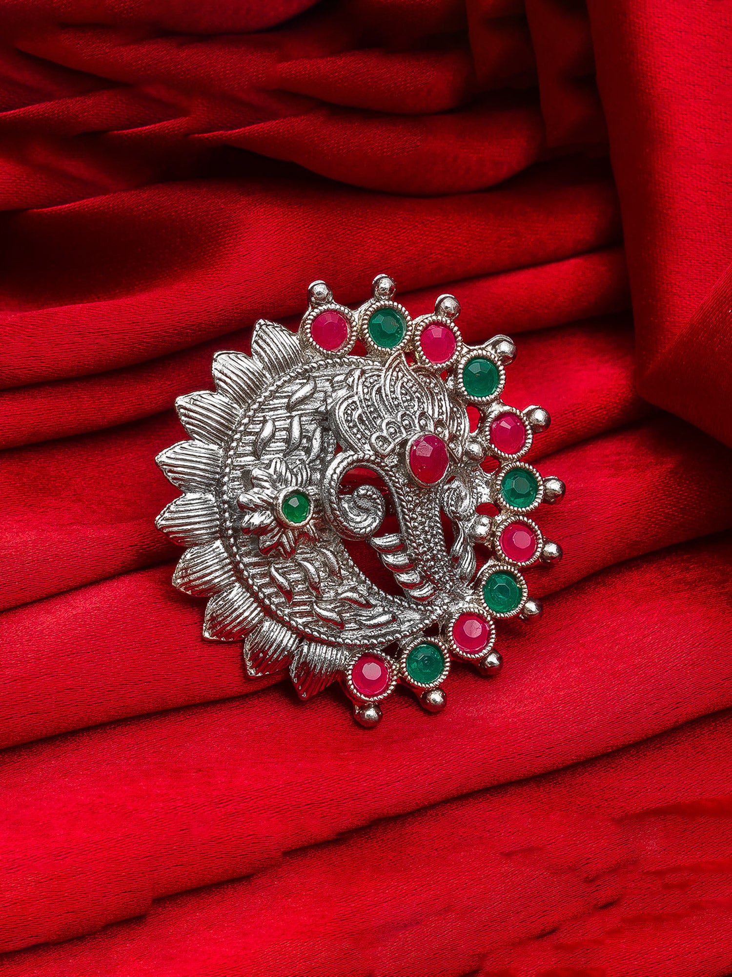 Aadita Paisley Motif Oxidized Statement Ring
