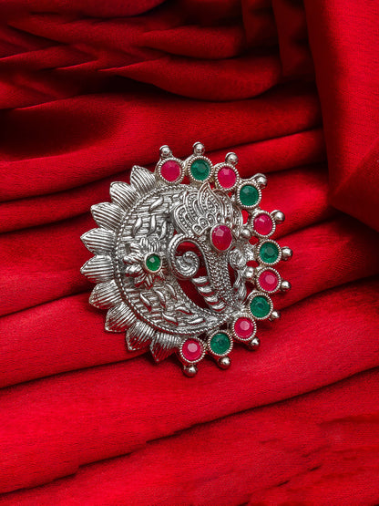 Aadita Paisley Motif Oxidized Statement Ring