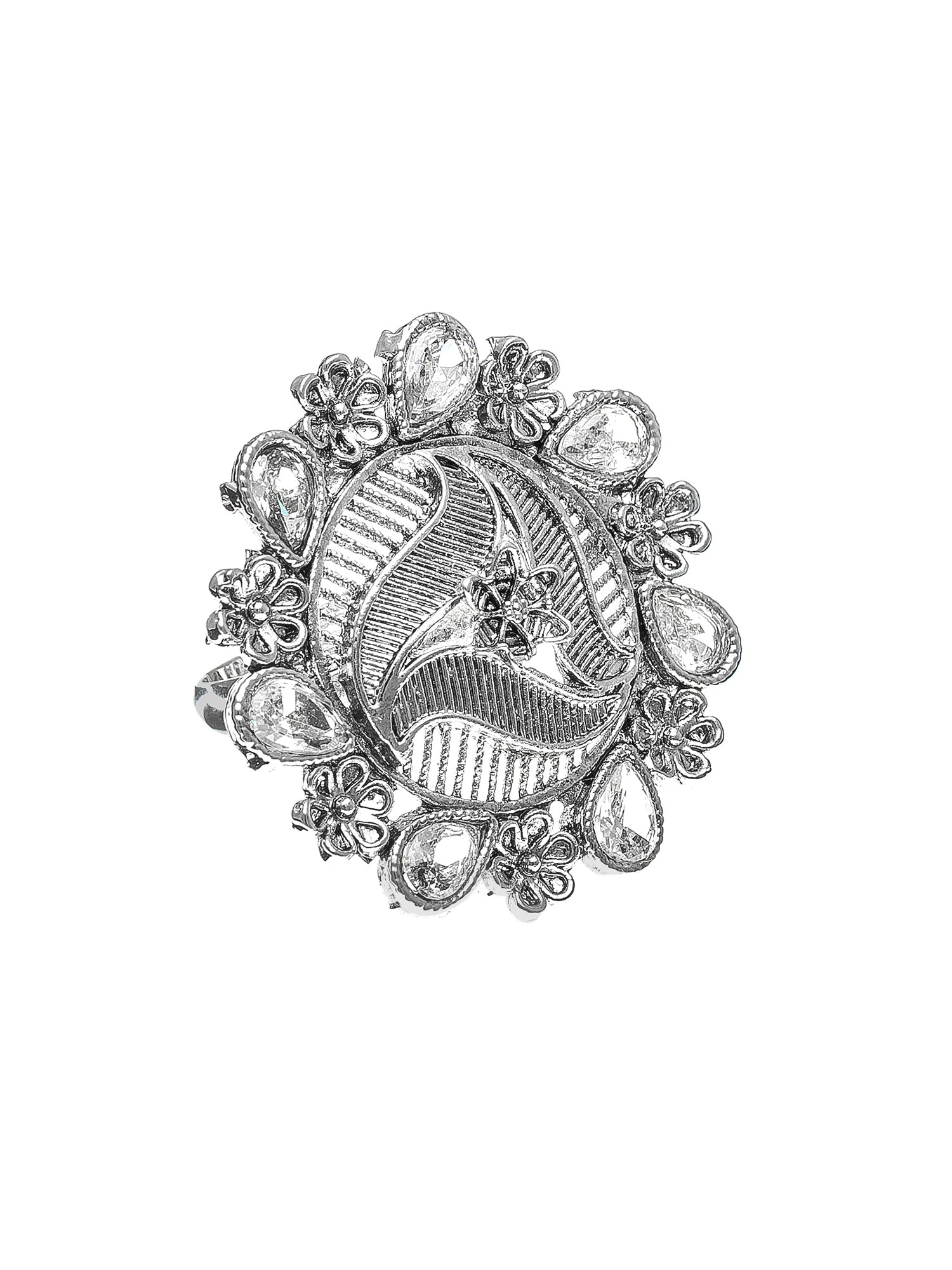 Aadita Contemporary Crystal Textured Oxidized Ring