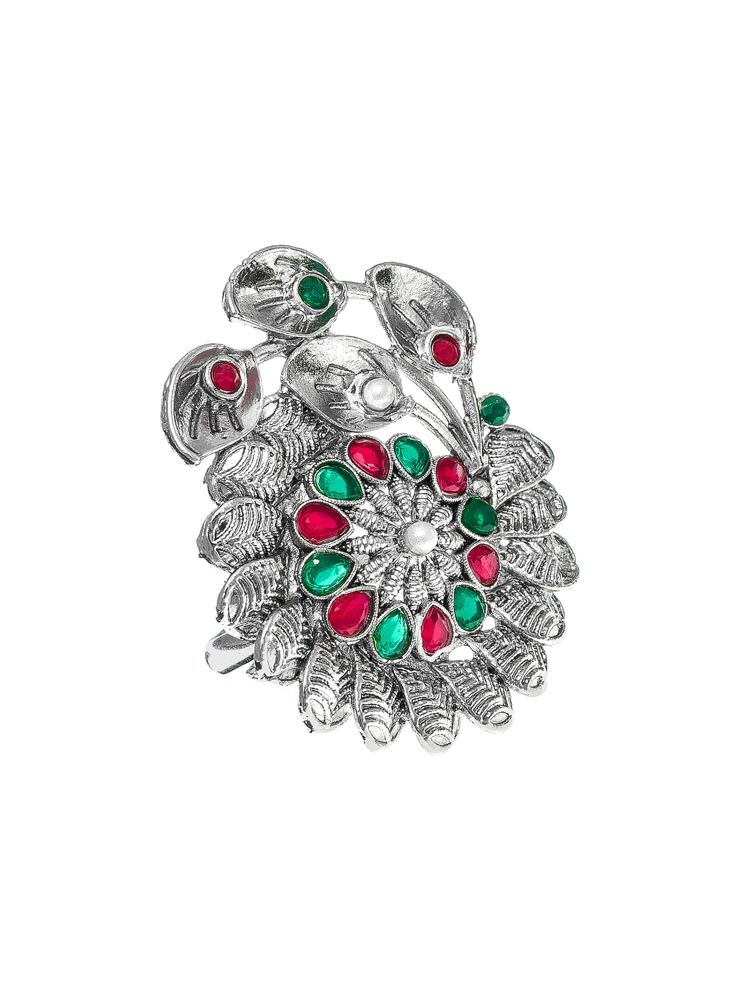 Aadita Swirling Petal Floral Oxidized Ring
