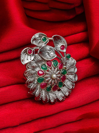 Aadita Swirling Petal Floral Oxidized Ring