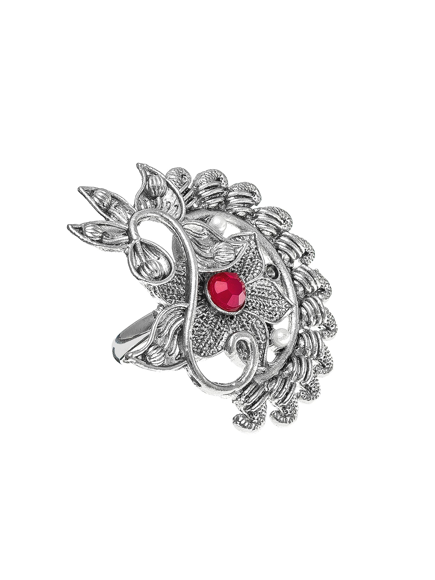 Aadita Elegant Vine and Pearl Oxidized Ring