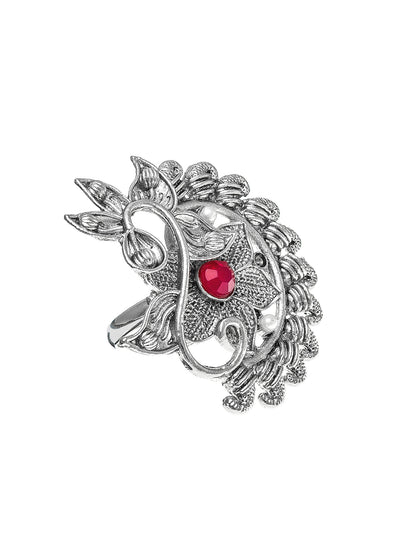 Aadita Elegant Vine and Pearl Oxidized Ring