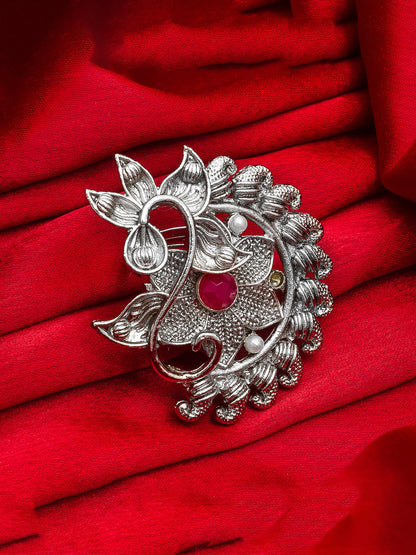 Aadita Elegant Vine and Pearl Oxidized Ring