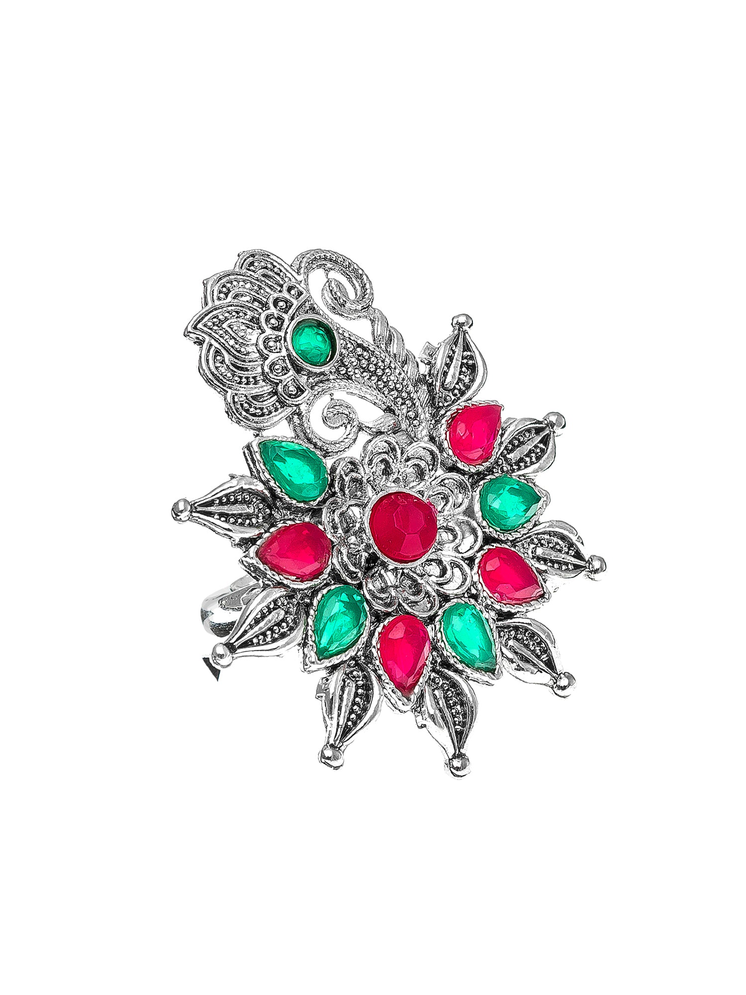Aadita Peacock Plume Fancy Oxidized Ring