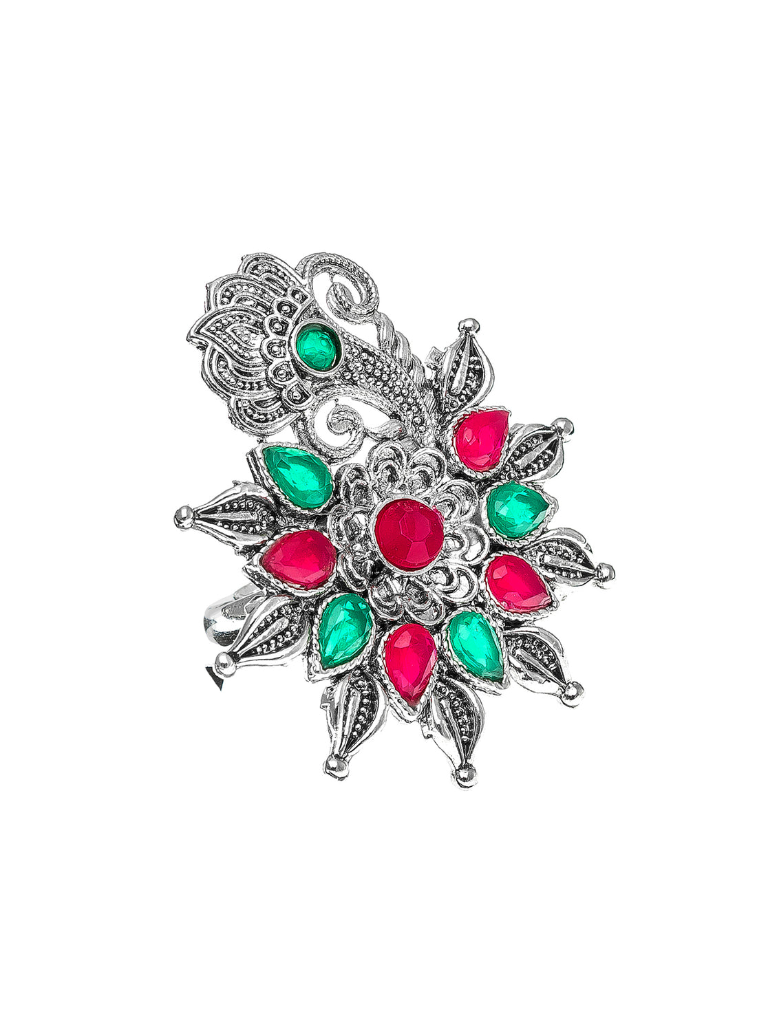 Aadita Peacock Plume Fancy Oxidized Ring
