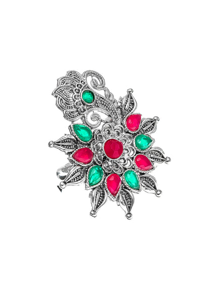 Aadita Peacock Plume Fancy Oxidized Ring