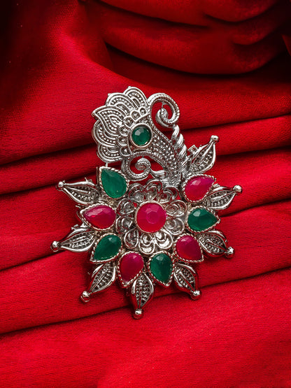 Aadita Peacock Plume Fancy Oxidized Ring