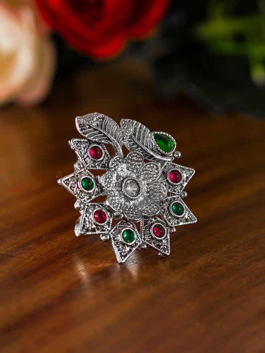 Aadita Antique Oxidized Floral Star Ring