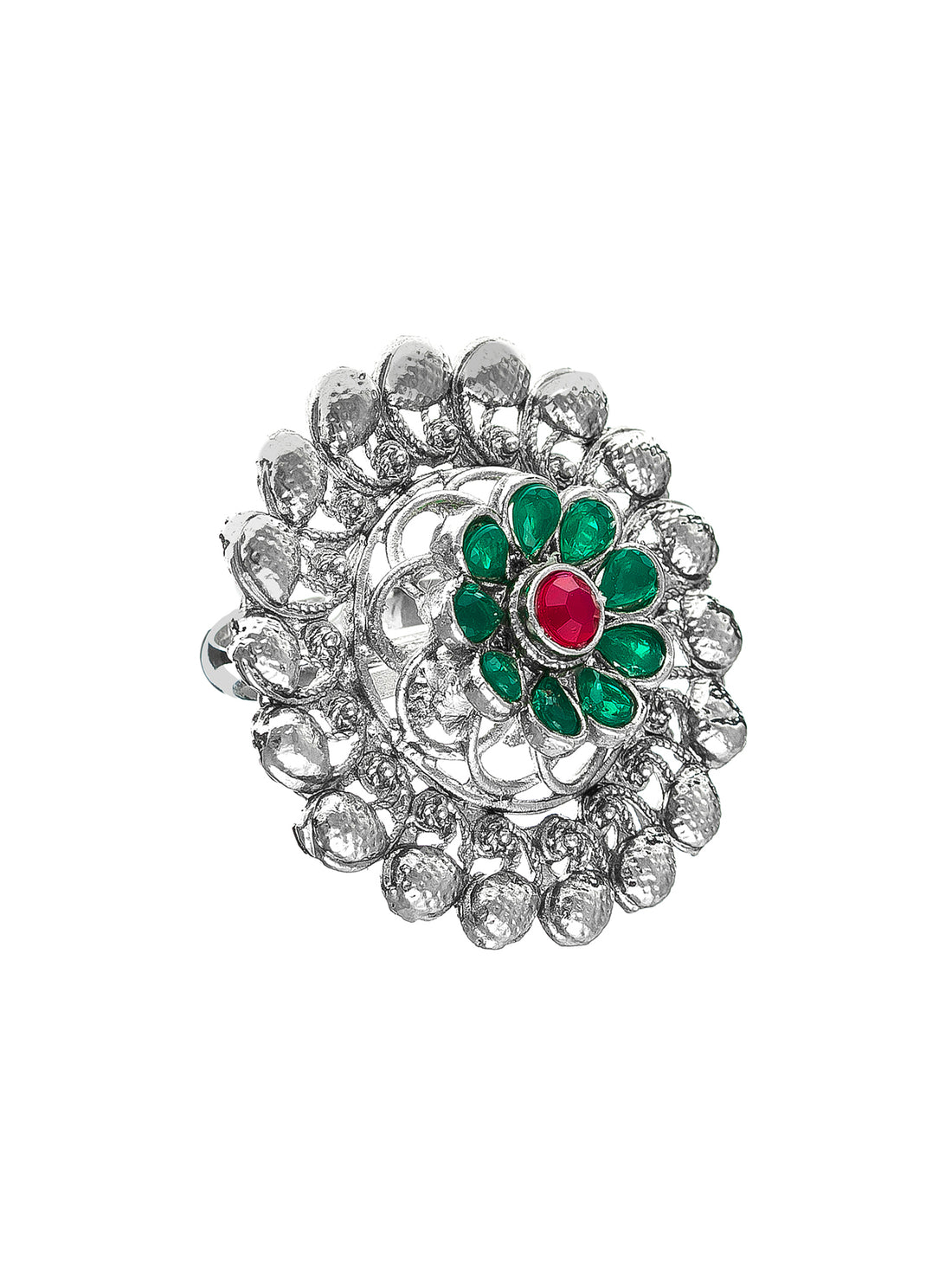 Aadita Oxidized Silver Floral Ring