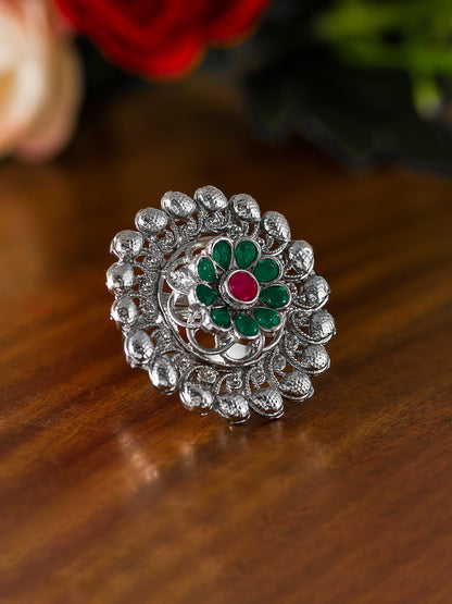 Aadita Oxidized Silver Floral Ring