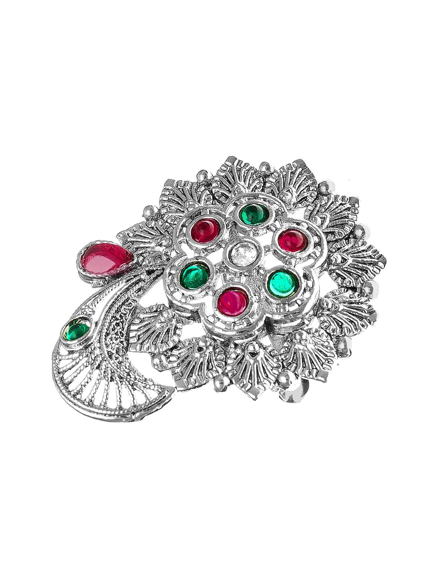 Aadita Ethnic Oxidized Paisley and Floral Ring with Multi-Color Stones