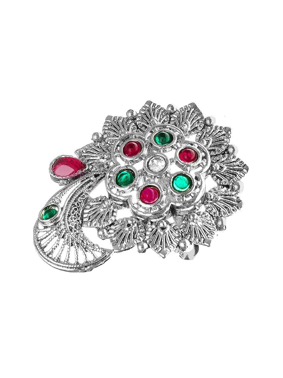 Aadita Ethnic Oxidized Paisley and Floral Ring with Multi-Color Stones